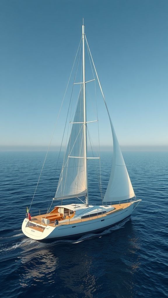 Un velero blanco navega sobre un mar azul abierto y sereno